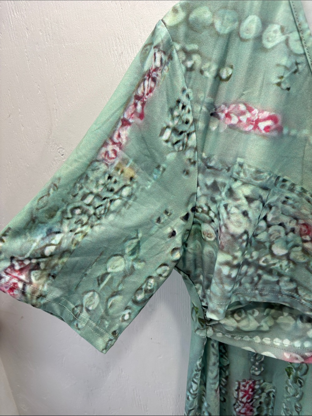 Cottagecore Green Abstract Floral Wrap Modest Maxi Dress Size 3/4 Sleeves XL - Picture 3 of 5